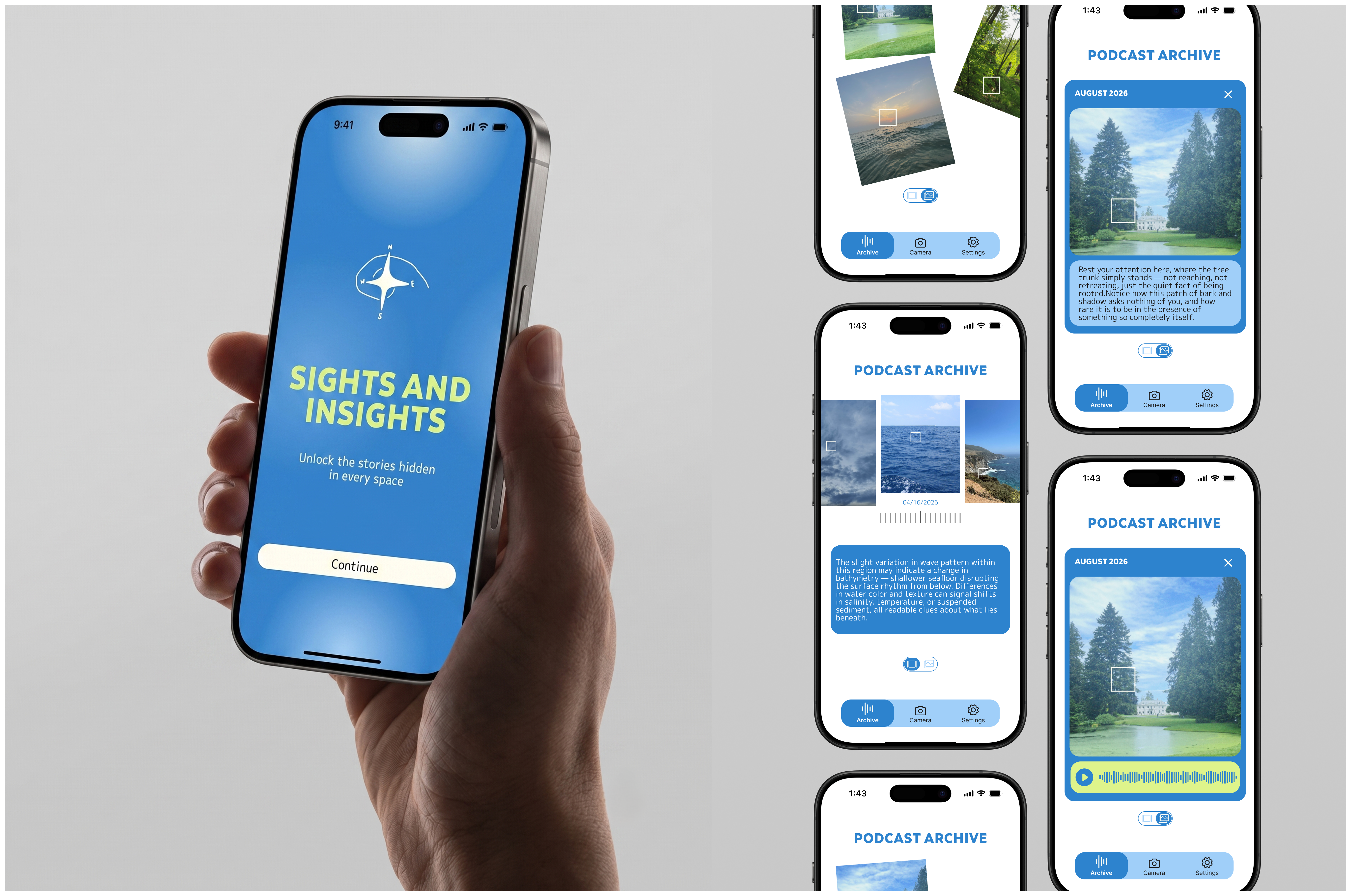 Full mobile walk experience showing the Sights and Insights interface in use outdoors