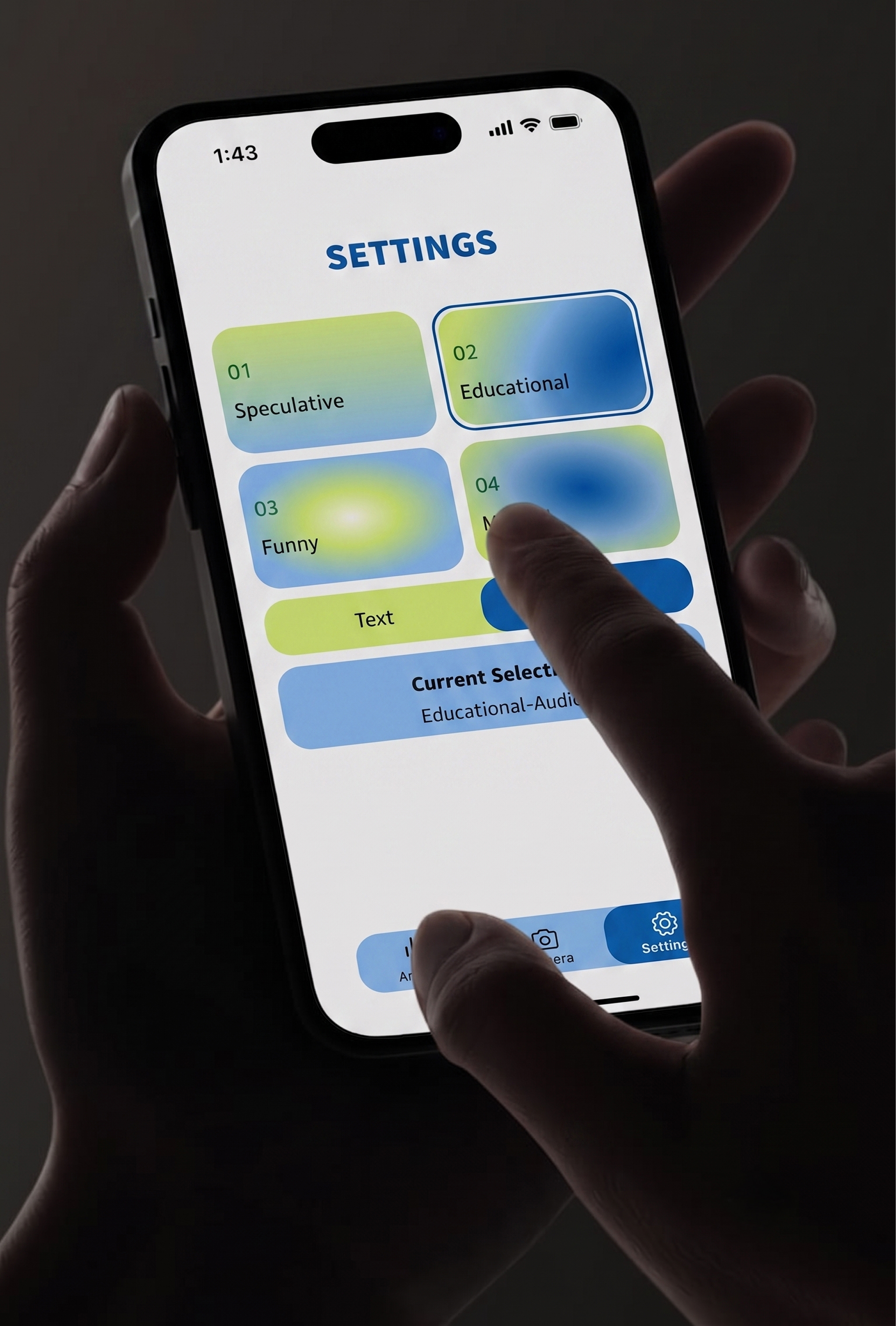 Alternate render highlighting tone selection and environmental context in the app UI